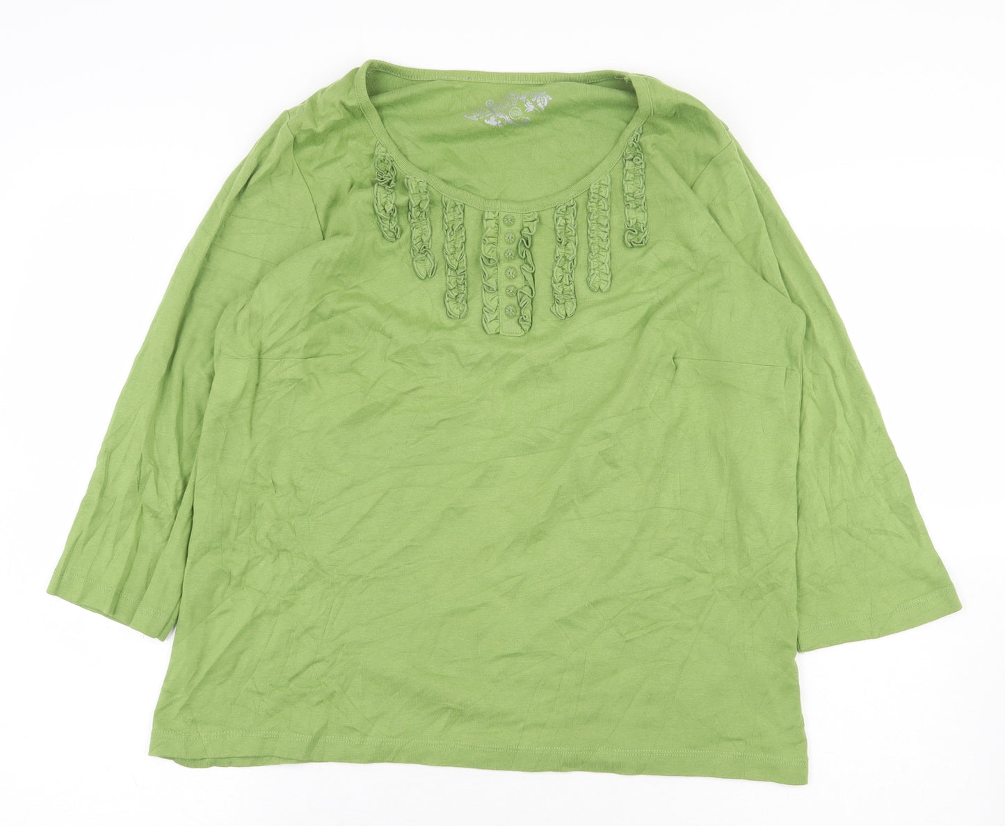 M&Co Womens Green 100% Cotton Basic T-Shirt Size 18 Scoop Neck