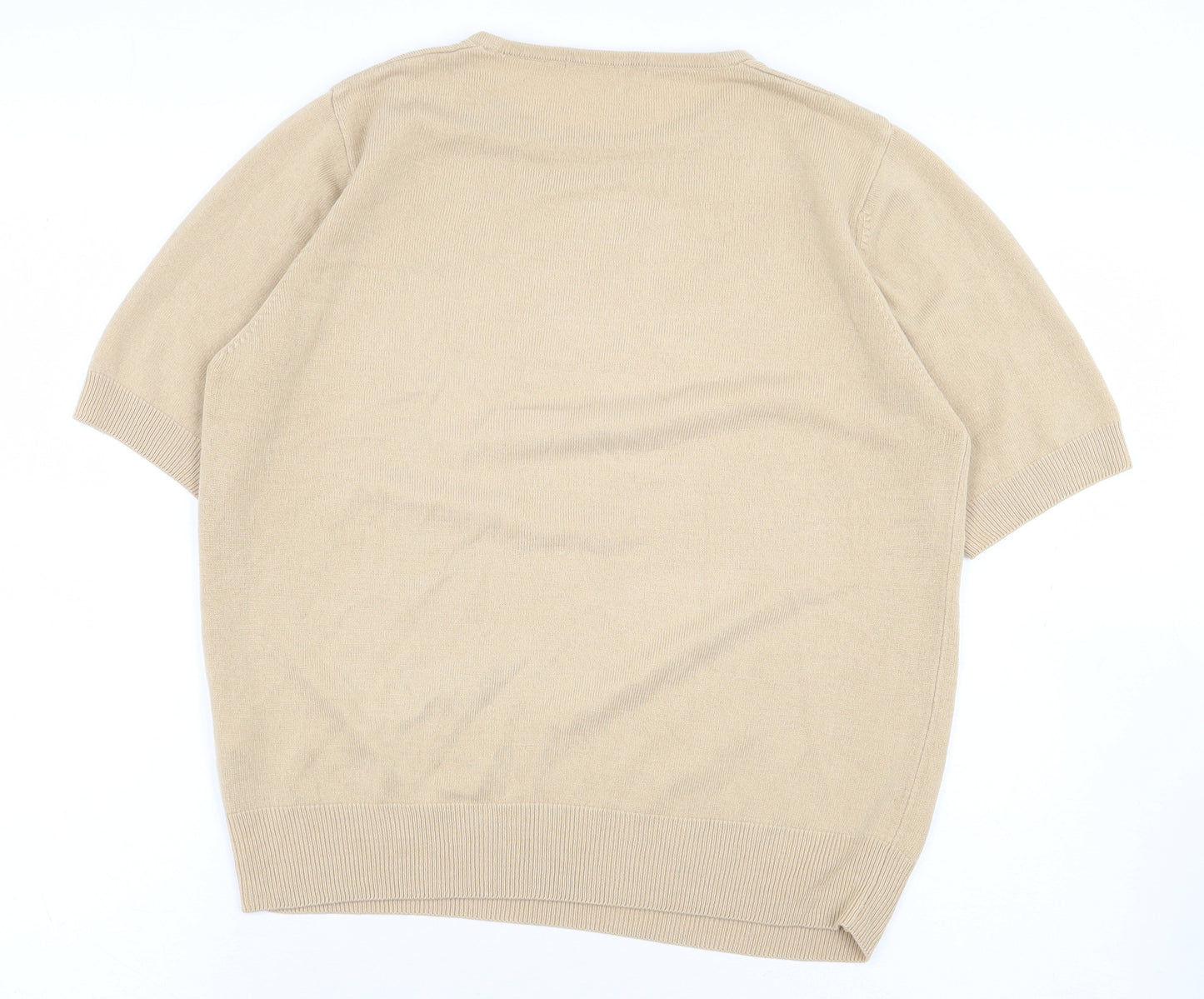 Marks and Spencer Womens Beige Acrylic Basic T-Shirt Size 14 Round Neck