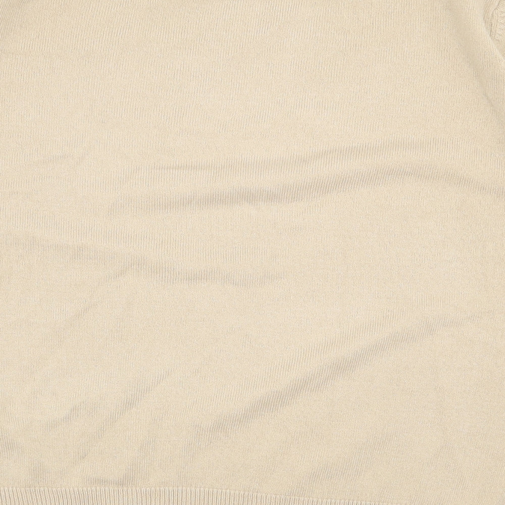 Marks and Spencer Womens Beige Acrylic Basic T-Shirt Size 14 Round Neck