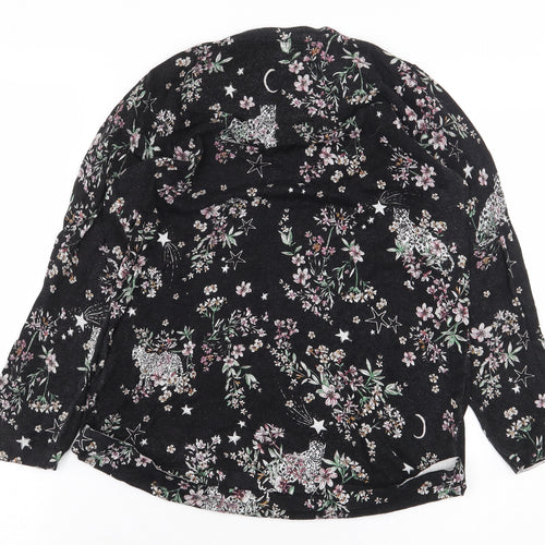 NEXT Womens Black Floral Viscose Basic T-Shirt Size 10 Round Neck