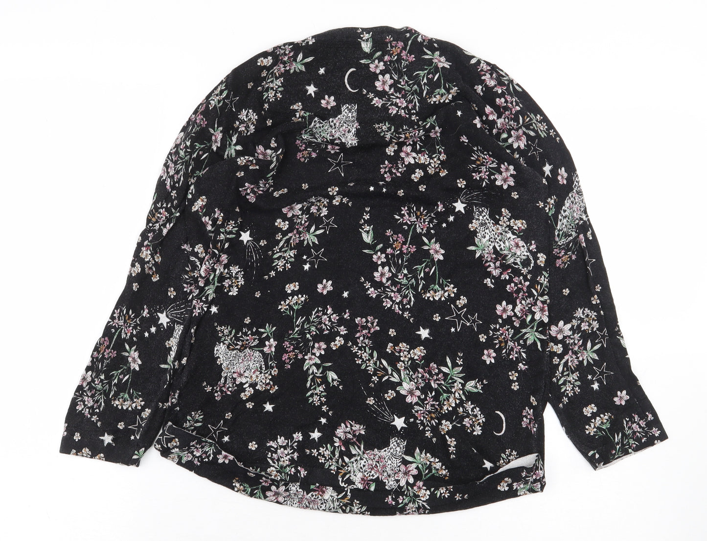 NEXT Womens Black Floral Viscose Basic T-Shirt Size 10 Round Neck