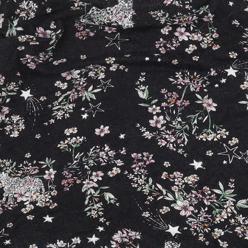 NEXT Womens Black Floral Viscose Basic T-Shirt Size 10 Round Neck