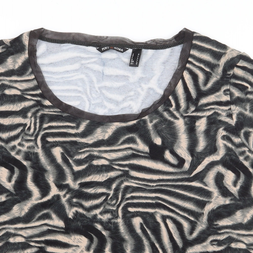 Punt Roma Womens Multicoloured Animal Print Polyester Basic Blouse Size L Scoop Neck