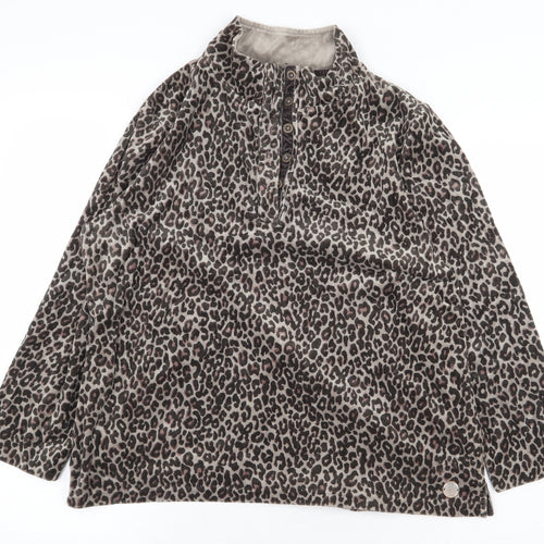DASH Womens Brown Animal Print Cotton Pullover Sweatshirt Size 14 Button - Leopard Print