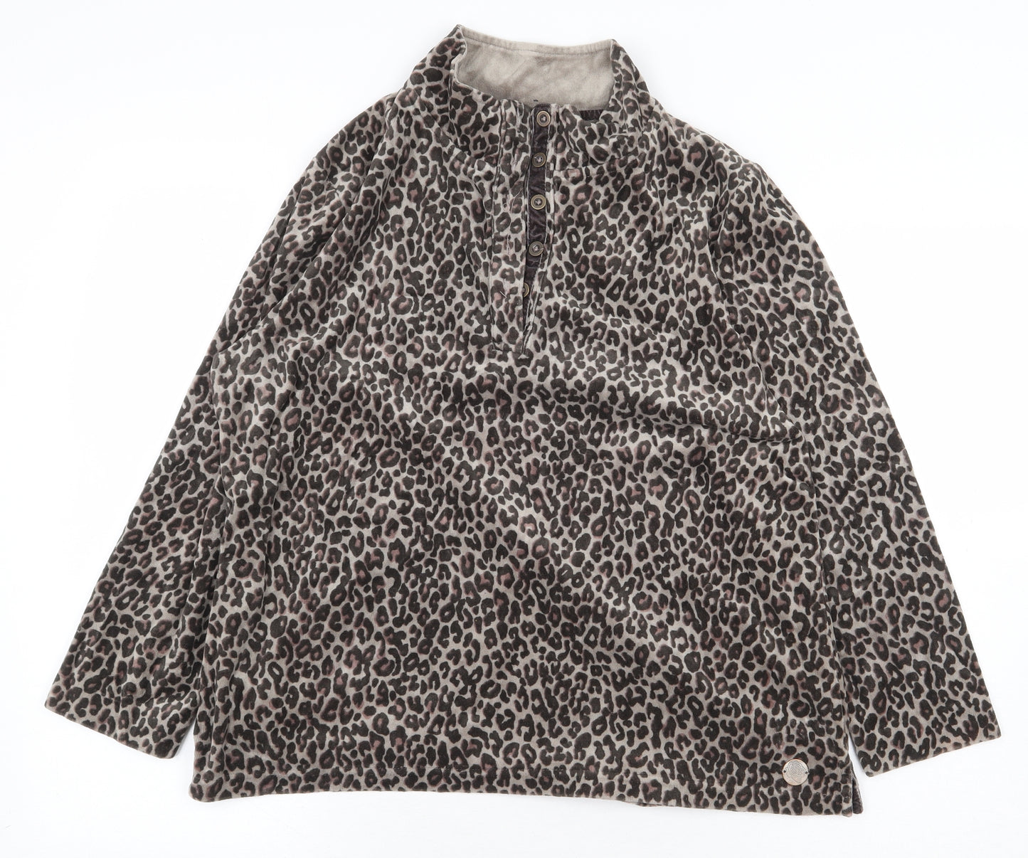 DASH Womens Brown Animal Print Cotton Pullover Sweatshirt Size 14 Button - Leopard Print