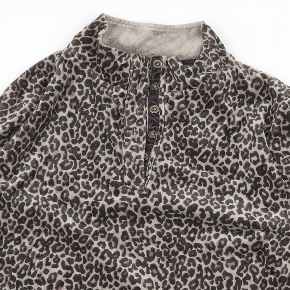 DASH Womens Brown Animal Print Cotton Pullover Sweatshirt Size 14 Button - Leopard Print
