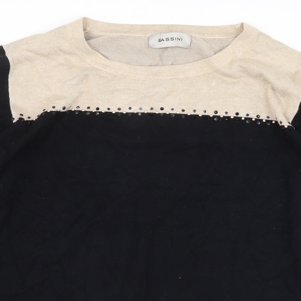 BASSINI Womens Black Colourblock Viscose Pullover Sweatshirt Size S Pullover