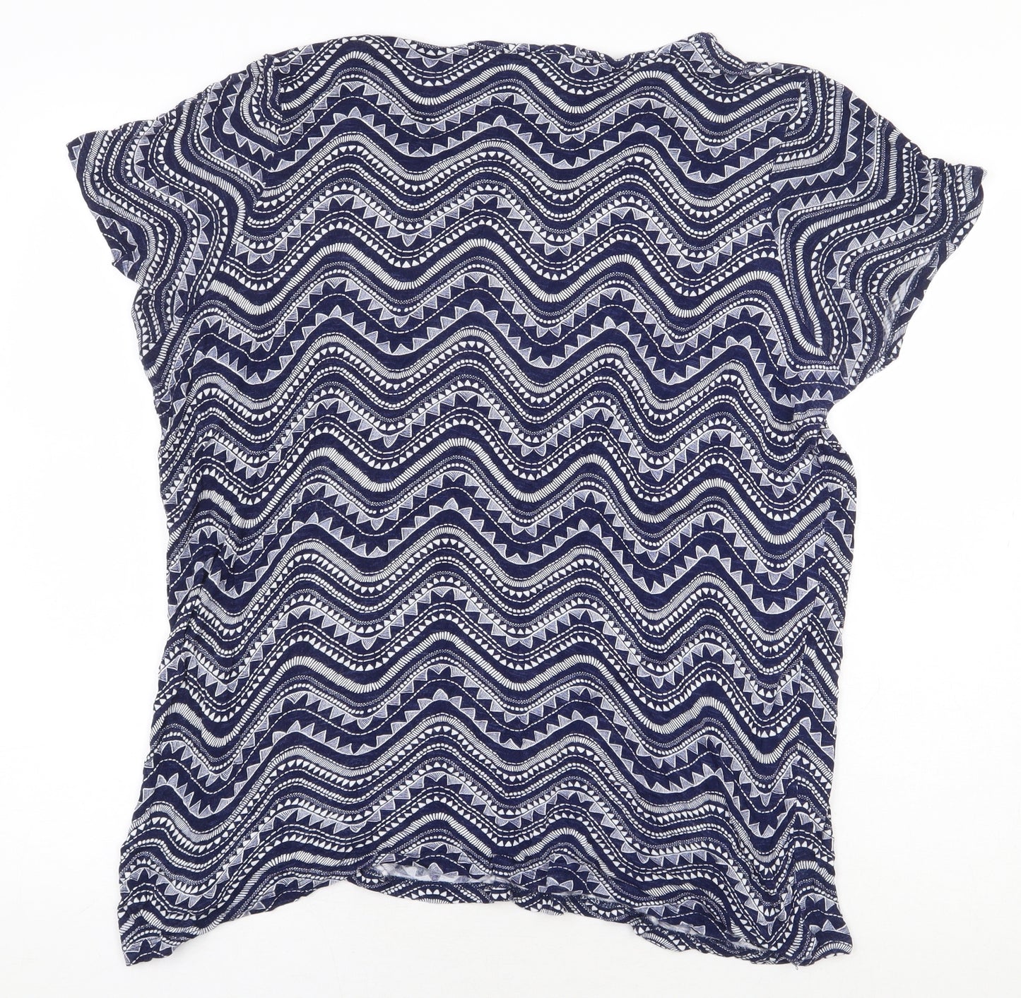 George Womens Blue Geometric Viscose Basic Blouse Size 18 Scoop Neck