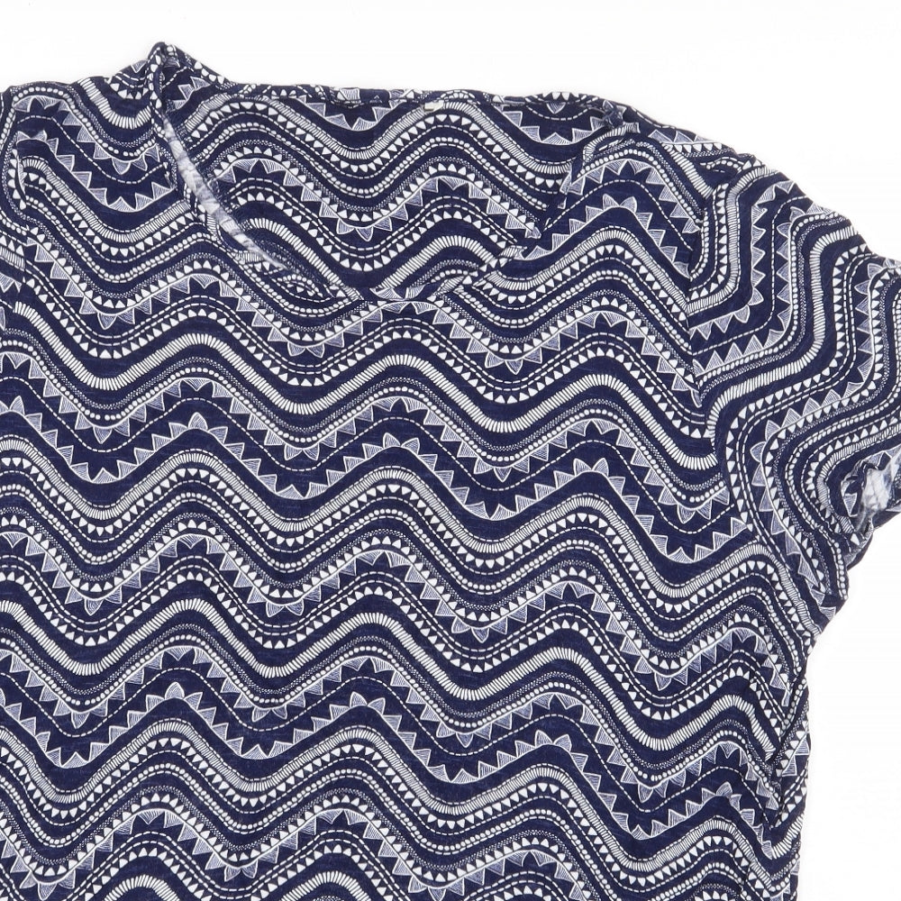 George Womens Blue Geometric Viscose Basic Blouse Size 18 Scoop Neck