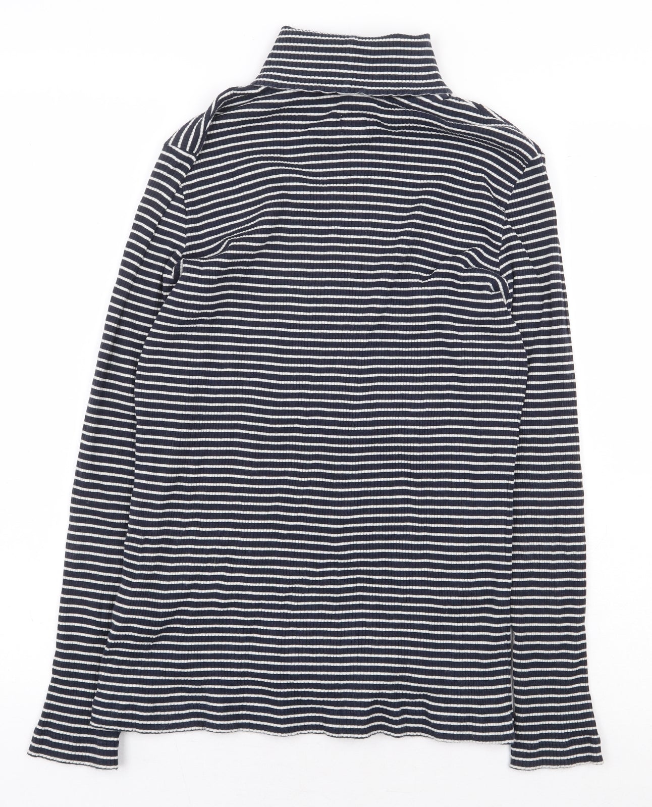 John Lewis Womens Blue Striped Cotton Basic T-Shirt Size 14 Roll Neck