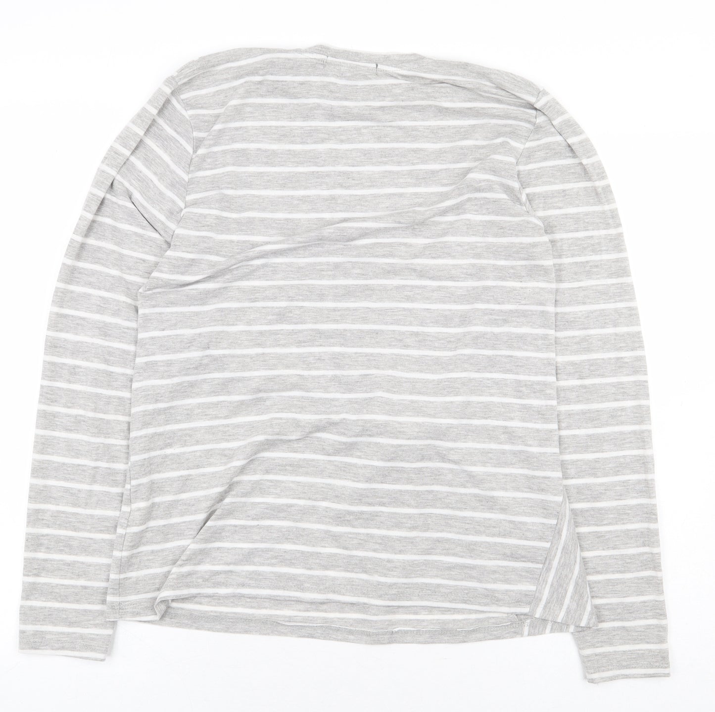 Primark Womens Grey Striped Polyester Basic T-Shirt Size S Round Neck - Tie Front
