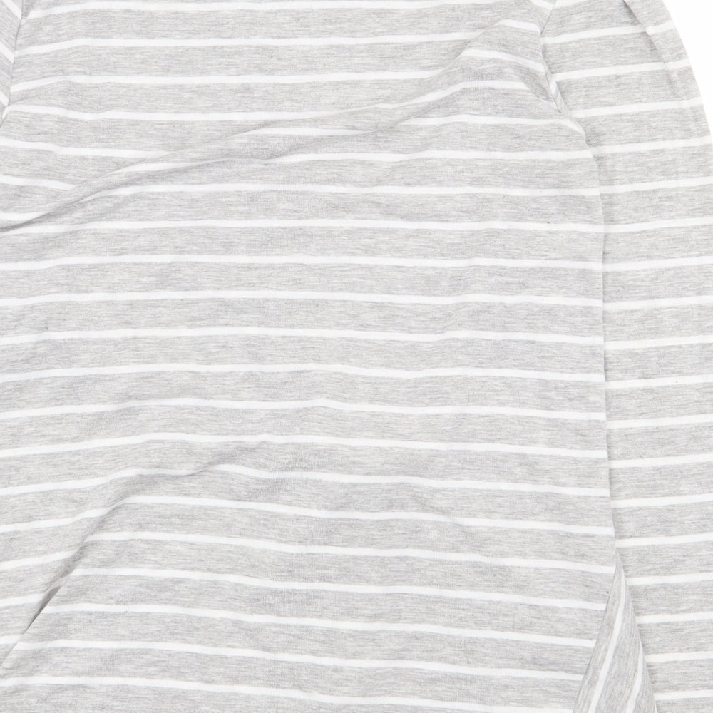 Primark Womens Grey Striped Polyester Basic T-Shirt Size S Round Neck - Tie Front