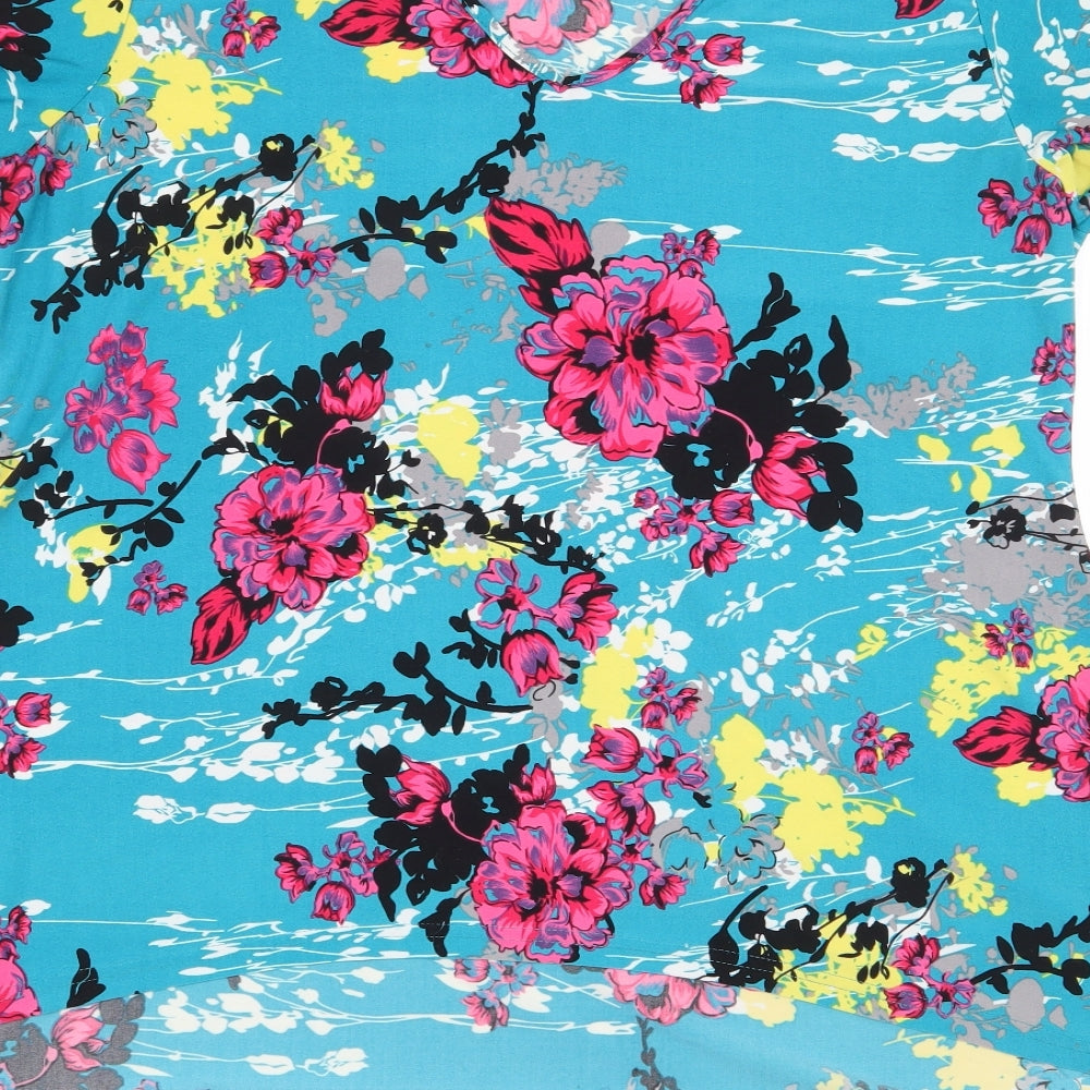 Michele Hope Womens Green Floral Polyester Basic Blouse Size 14 V-Neck - Long back length