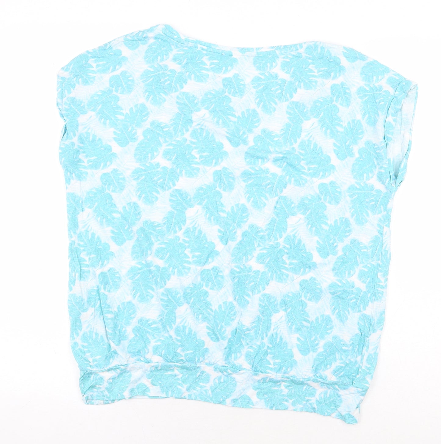 Marks and Spencer Womens Blue Floral Viscose Basic Blouse Size 12 Scoop Neck