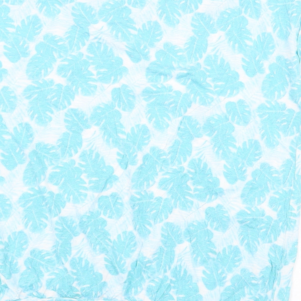 Marks and Spencer Womens Blue Floral Viscose Basic Blouse Size 12 Scoop Neck