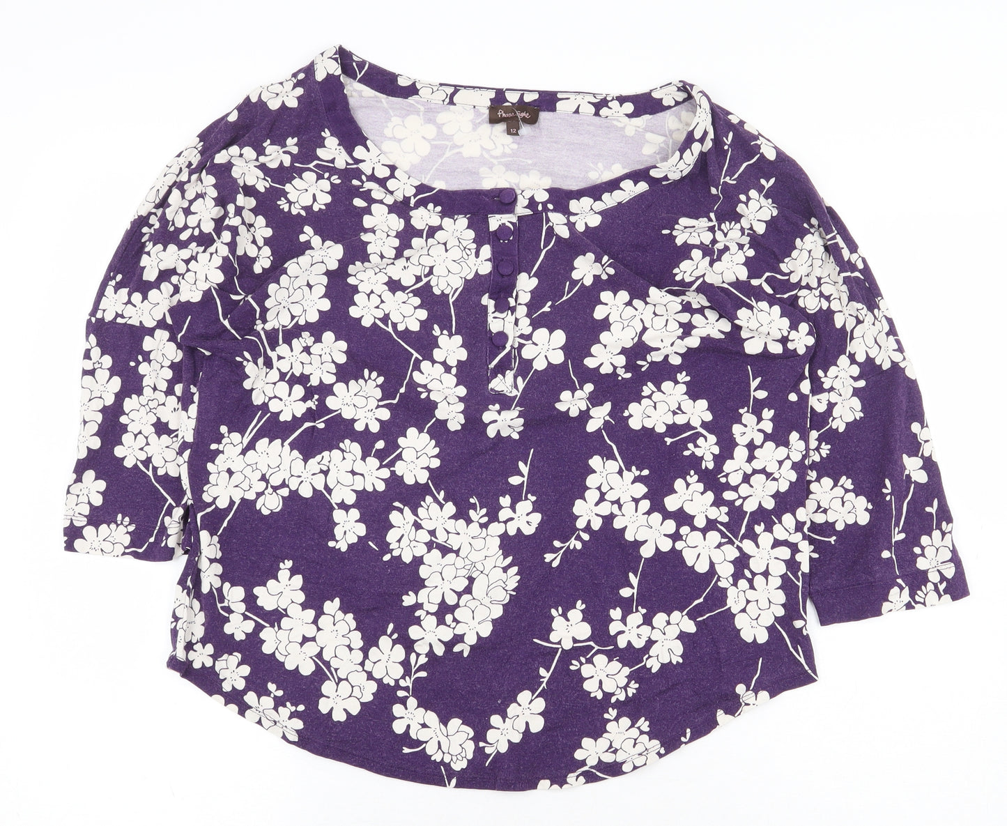 Phase Eight Womens Purple Floral Viscose Basic Blouse Size 12 Boat Neck