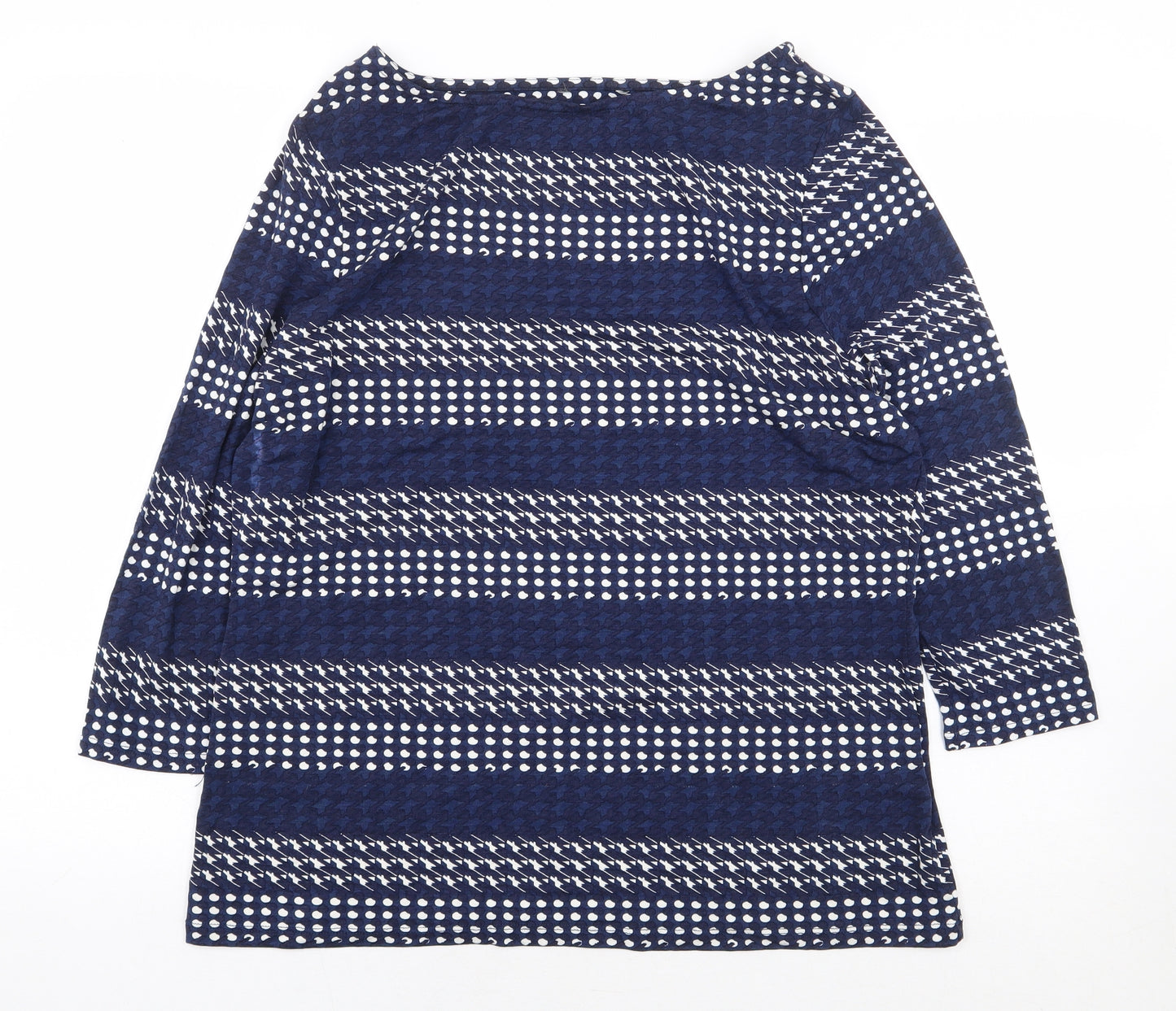 TU Womens Blue Geometric Viscose Basic T-Shirt Size 18 Boat Neck