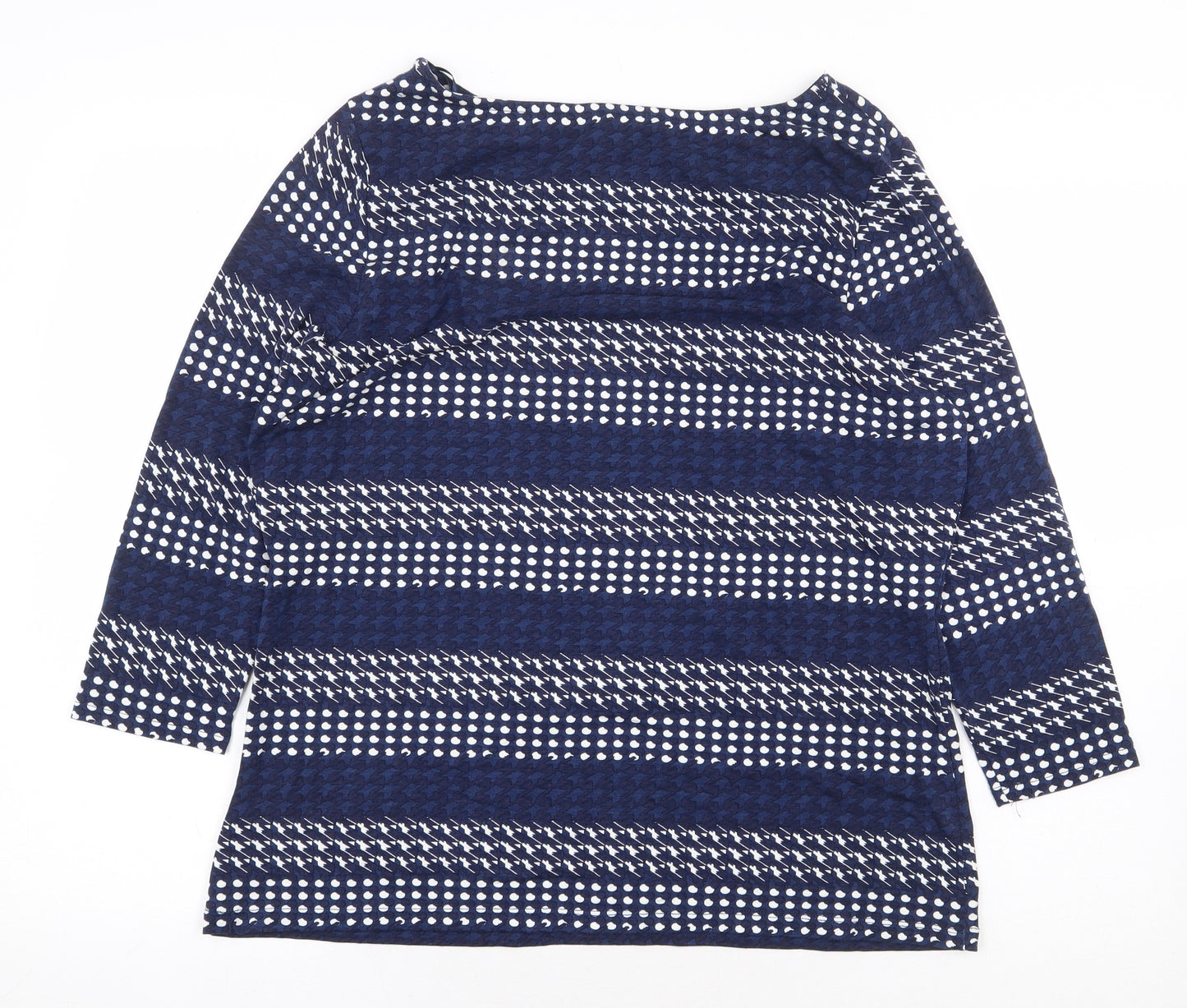 TU Womens Blue Geometric Viscose Basic T-Shirt Size 18 Boat Neck