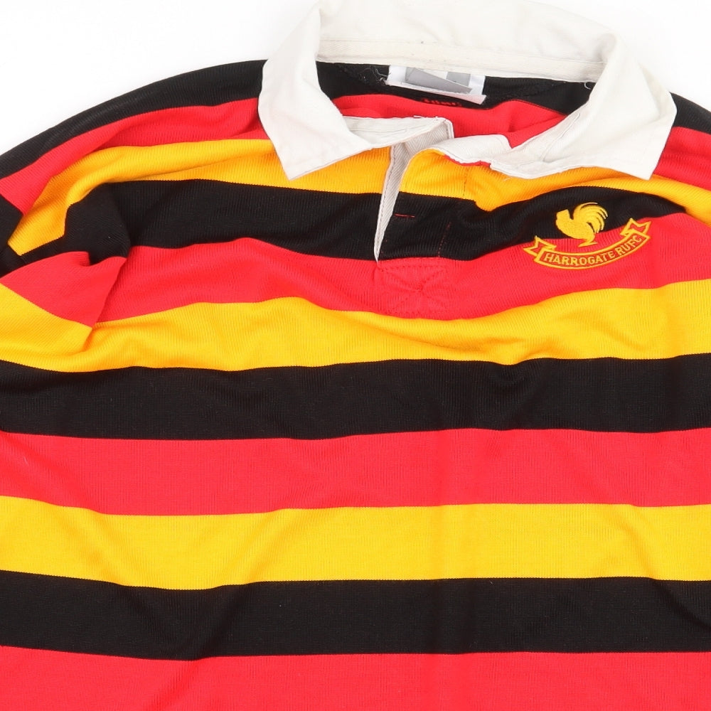 Allez Mens Multicoloured Striped Acrylic Polo Size 42 Collared Button - Harrogate RUFC