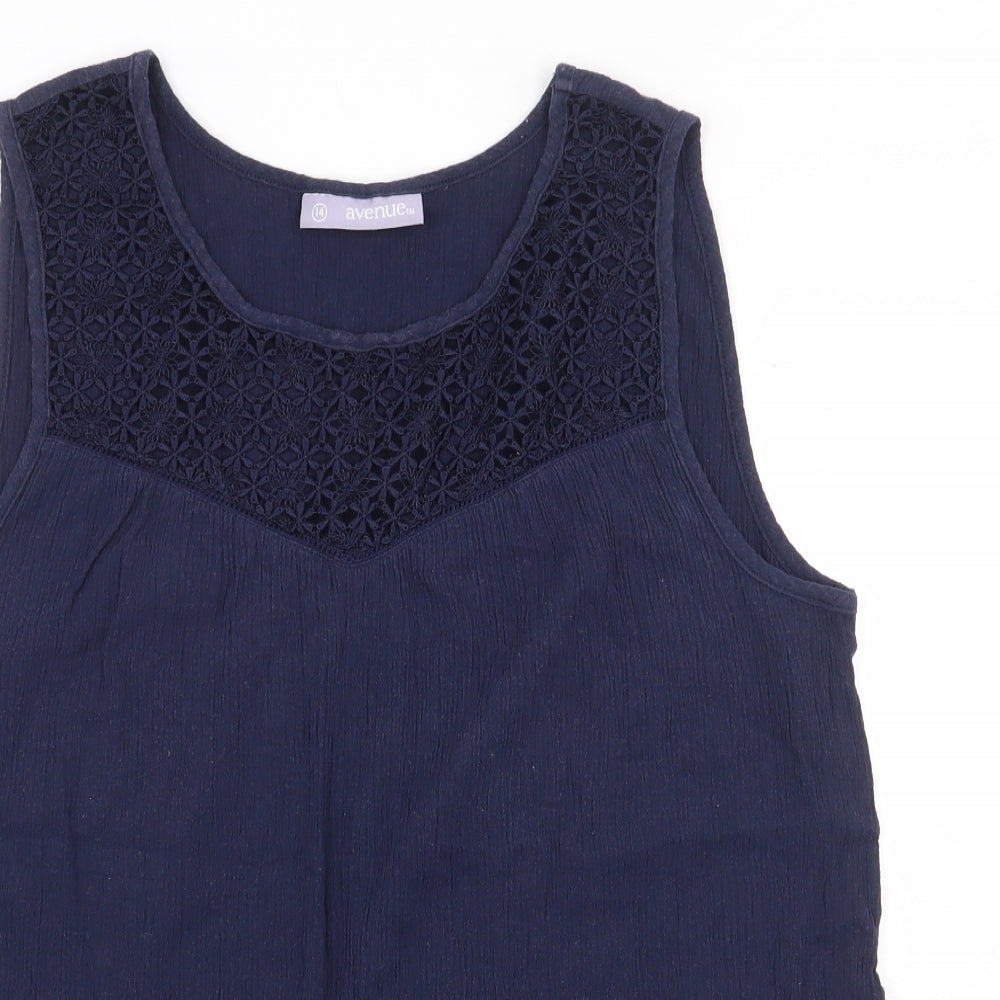 Avenue Womens Blue Cotton Basic Tank Size 14 Scoop Neck - Lace Trim