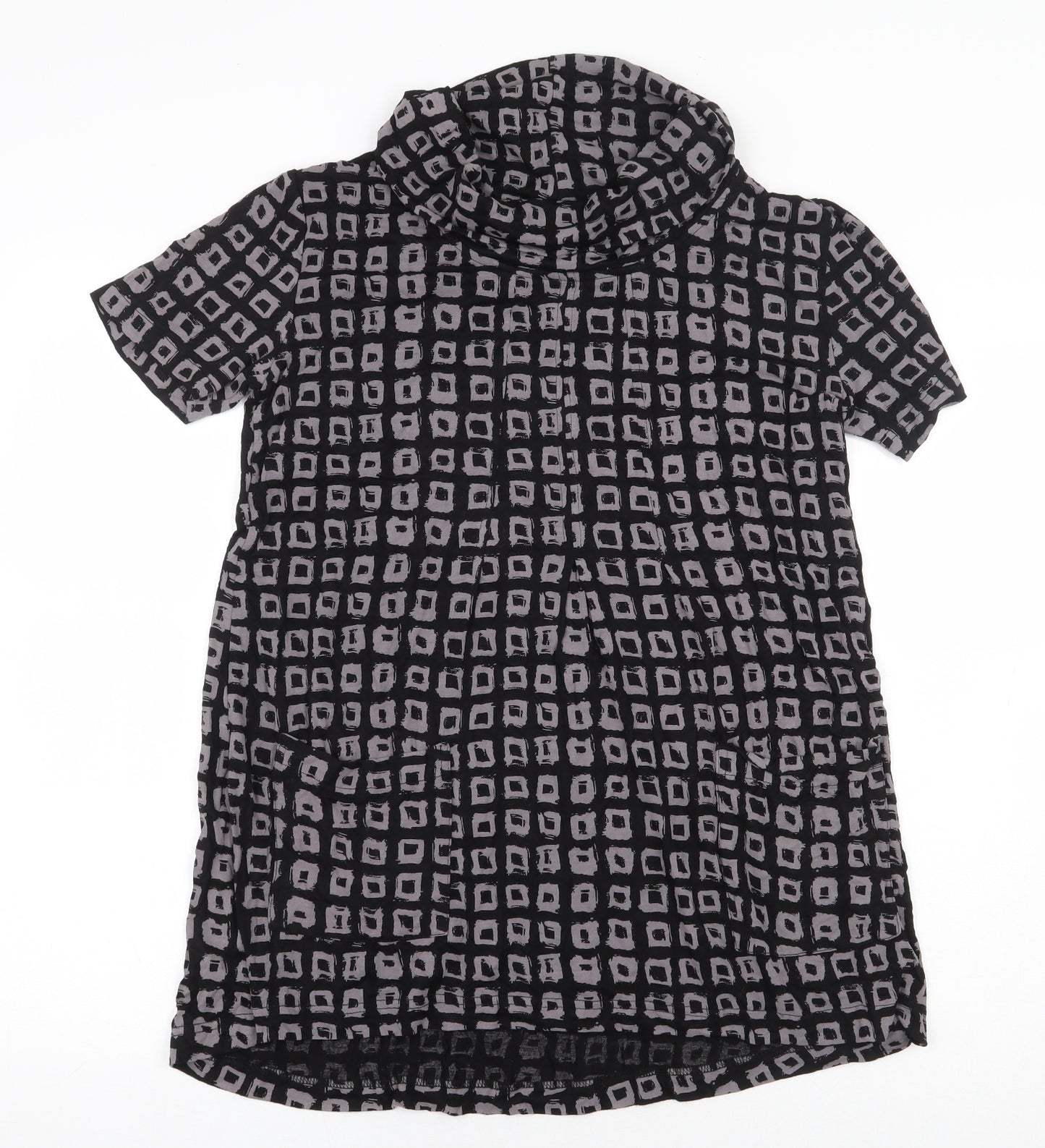 Tara Clothinh Womens Black Geometric Viscose Basic Blouse Size XS Roll Neck