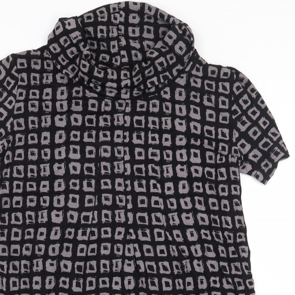 Tara Clothinh Womens Black Geometric Viscose Basic Blouse Size XS Roll Neck