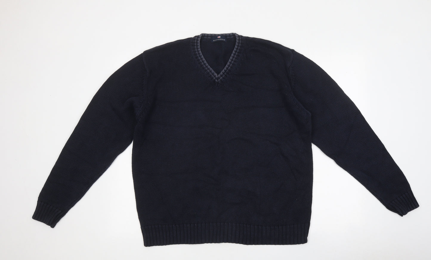 Blue Harbour Mens Blue V-Neck Cotton Pullover Jumper Size M