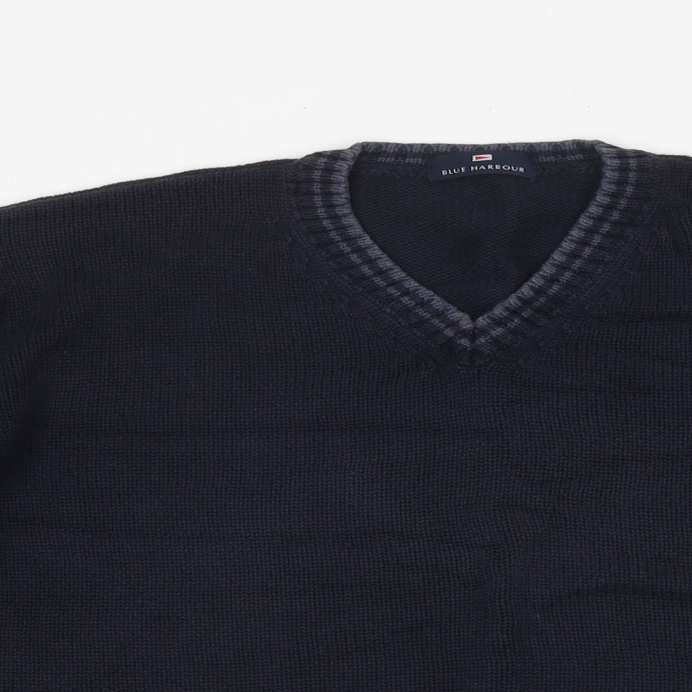 Blue Harbour Mens Blue V-Neck Cotton Pullover Jumper Size M