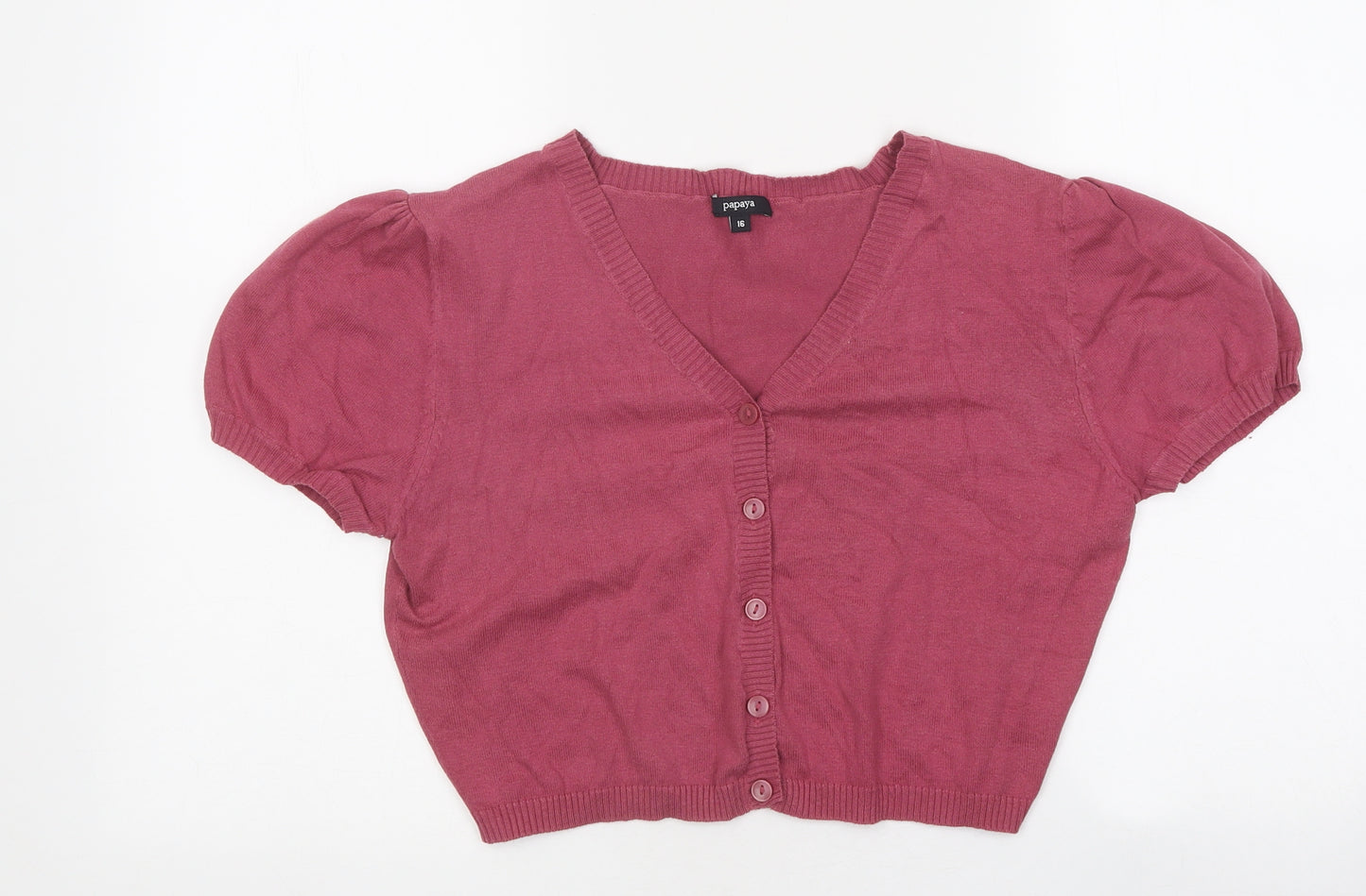 Papaya Womens Pink Round Neck Polyester Shrug Jumper Size 16 - Crop