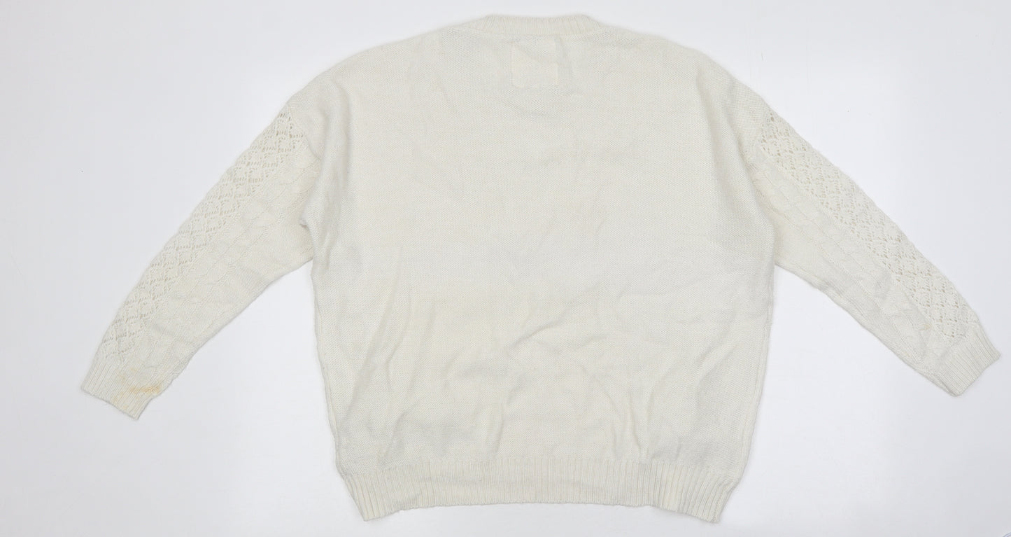 Matalan Womens Ivory Round Neck 100% Cotton Pullover Jumper Size 16