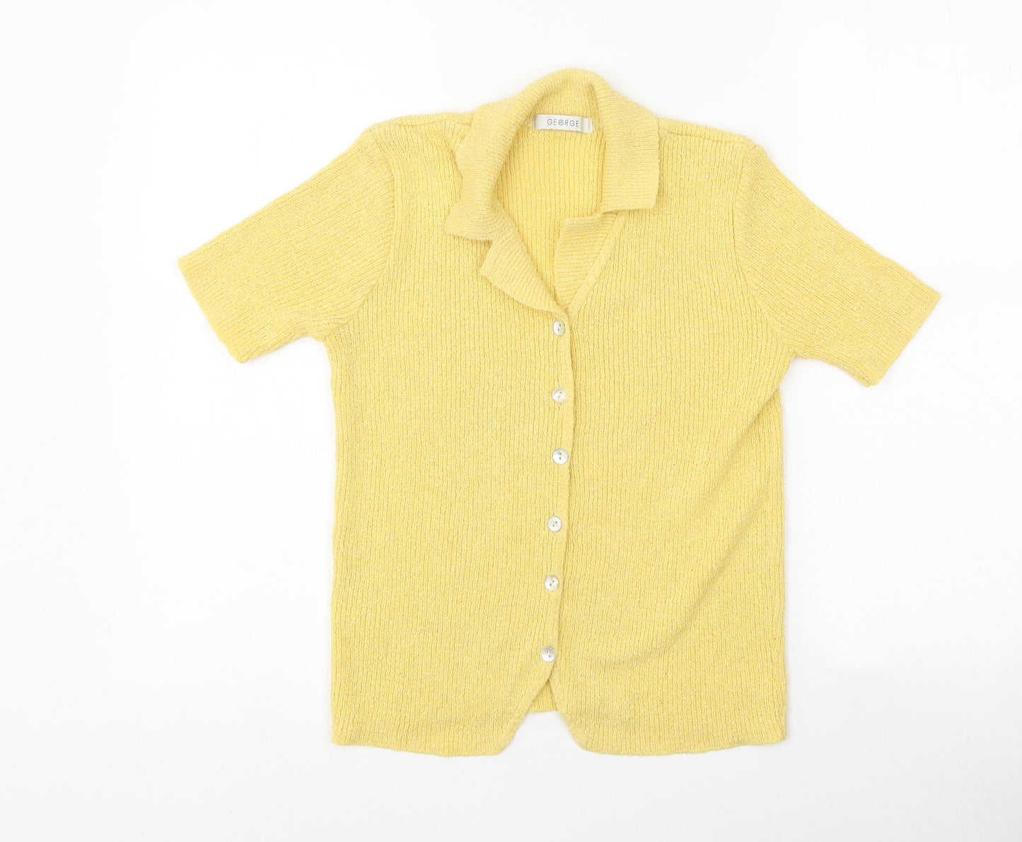 George Womens Yellow Acrylic Basic Button-Up Size S Collared - Ribbed