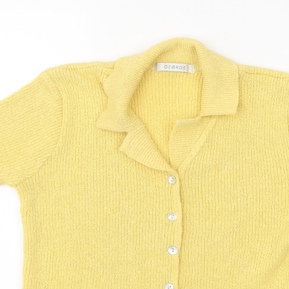 George Womens Yellow Acrylic Basic Button-Up Size S Collared - Ribbed