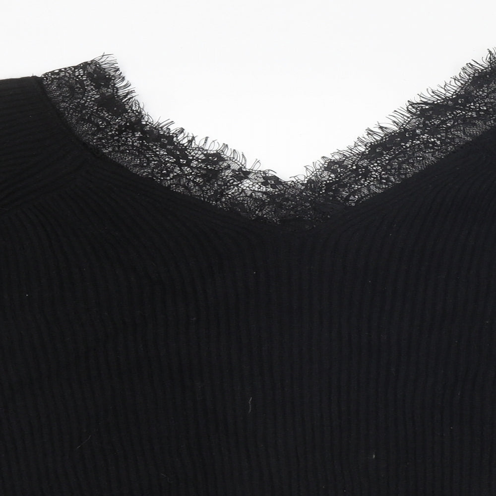 NEXT Womens Black V-Neck Polyester Pullover Jumper Size 8