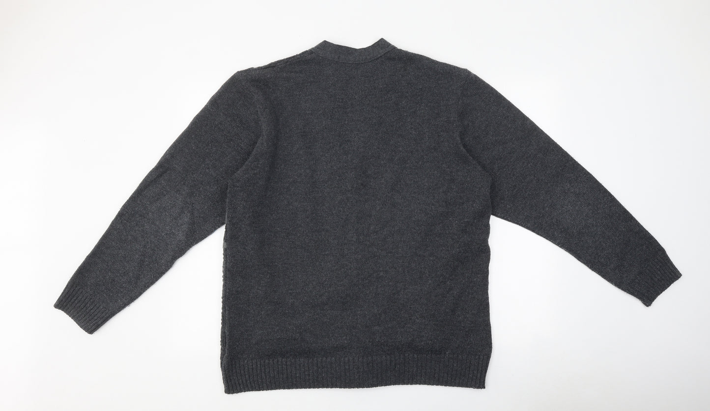 Cavallio Mens Grey V-Neck Polyester Cardigan Jumper Size L