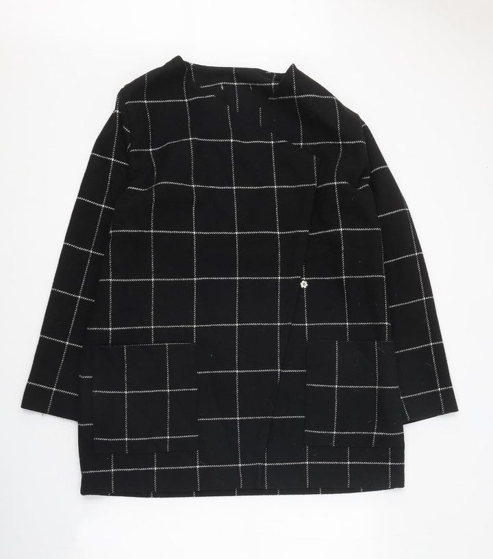 Peacocks Womens Black Check Overcoat Coat Size 14 Snap