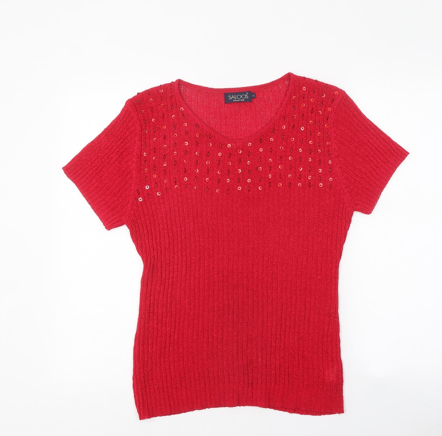 Saloos Womens Pink Polyester Basic T-Shirt Size L Round Neck