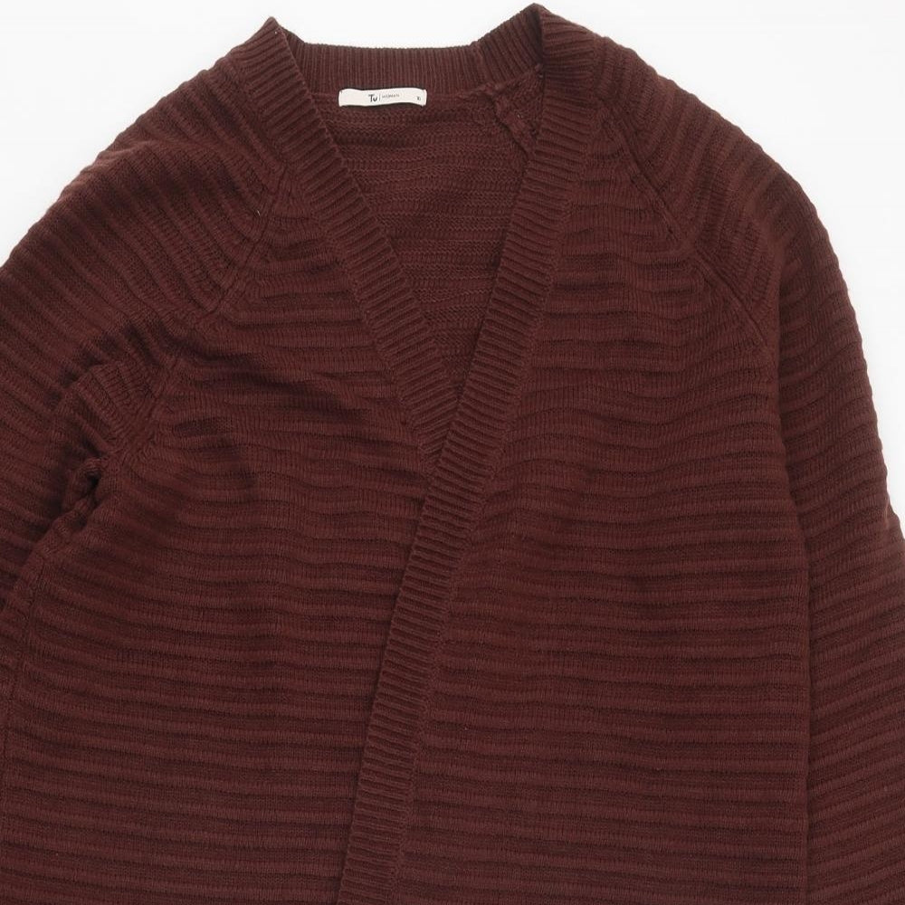 TU Womens Brown V-Neck Polyester Cardigan Jumper Size 16