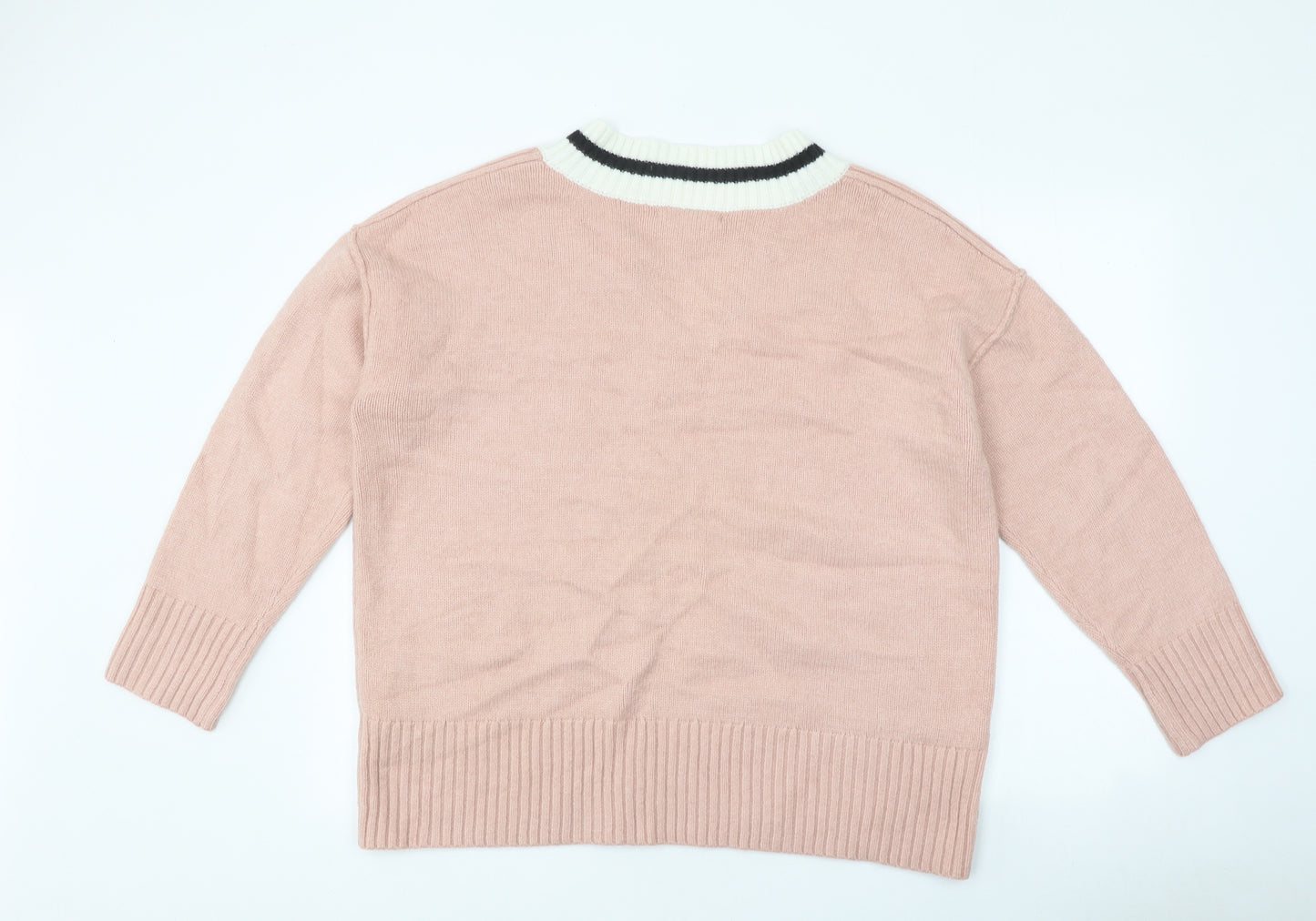 NEXT Womens Pink V-Neck Polyester Pullover Jumper Size L