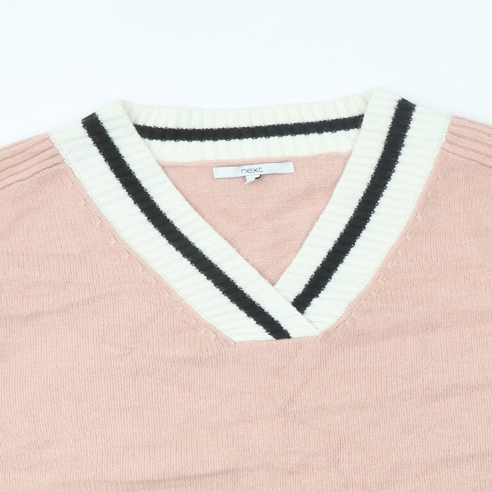 NEXT Womens Pink V-Neck Polyester Pullover Jumper Size L