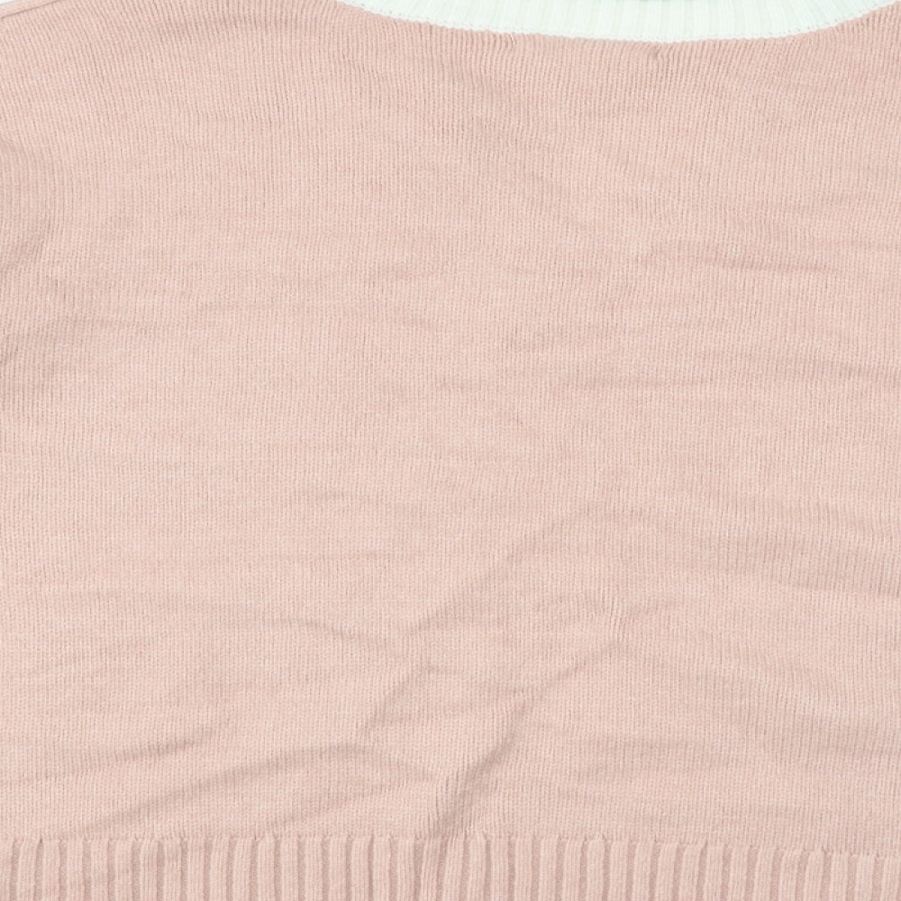 NEXT Womens Pink V-Neck Polyester Pullover Jumper Size L