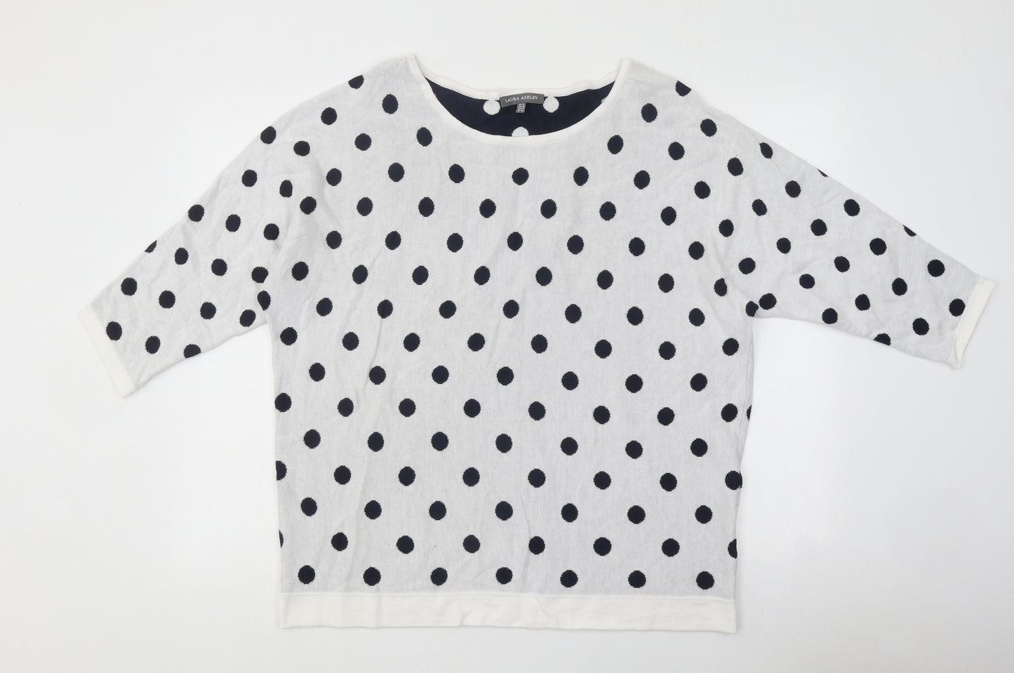 Laura Ashley Womens White Polka Dot Polyester Basic T-Shirt Size 16 Round Neck