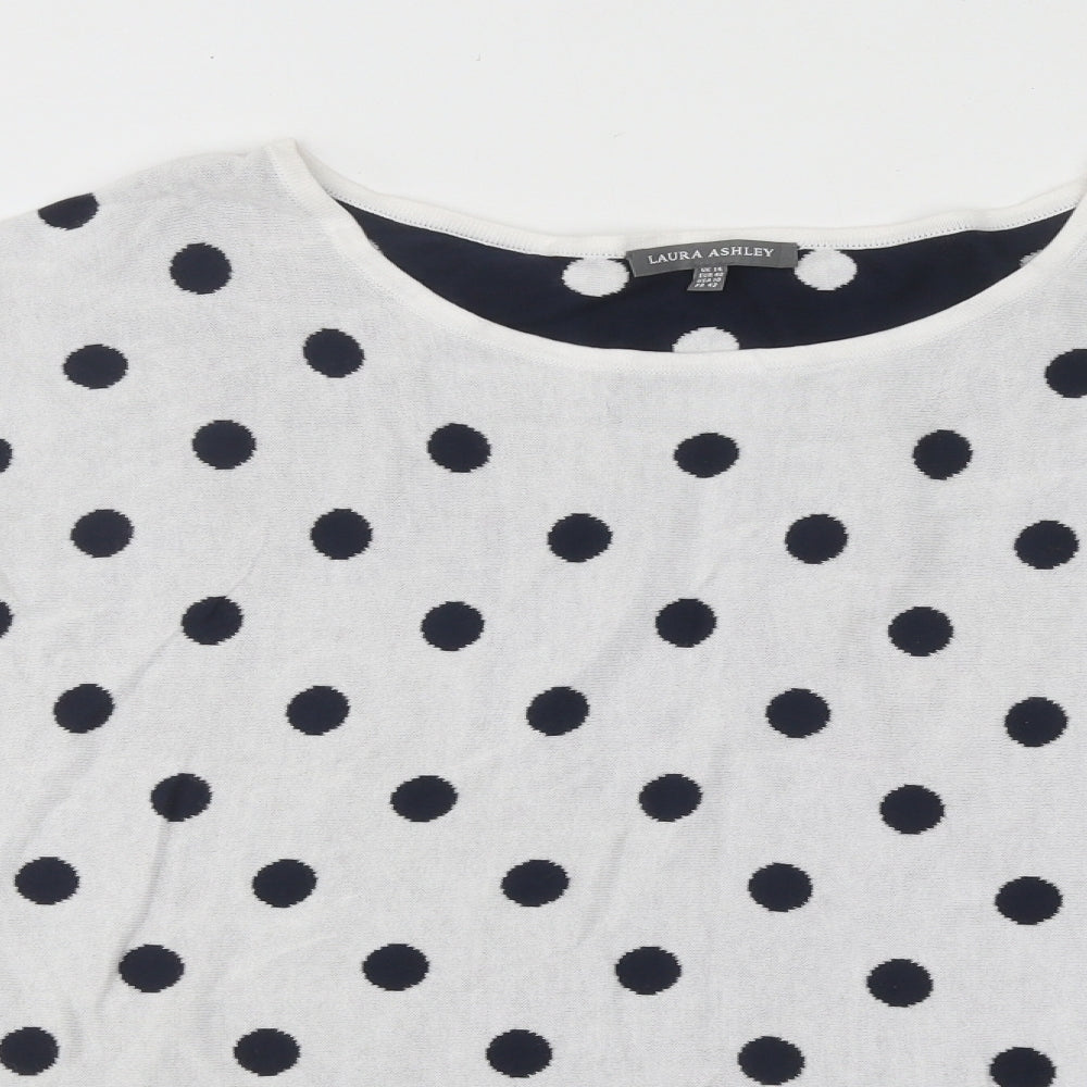 Laura Ashley Womens White Polka Dot Polyester Basic T-Shirt Size 16 Round Neck