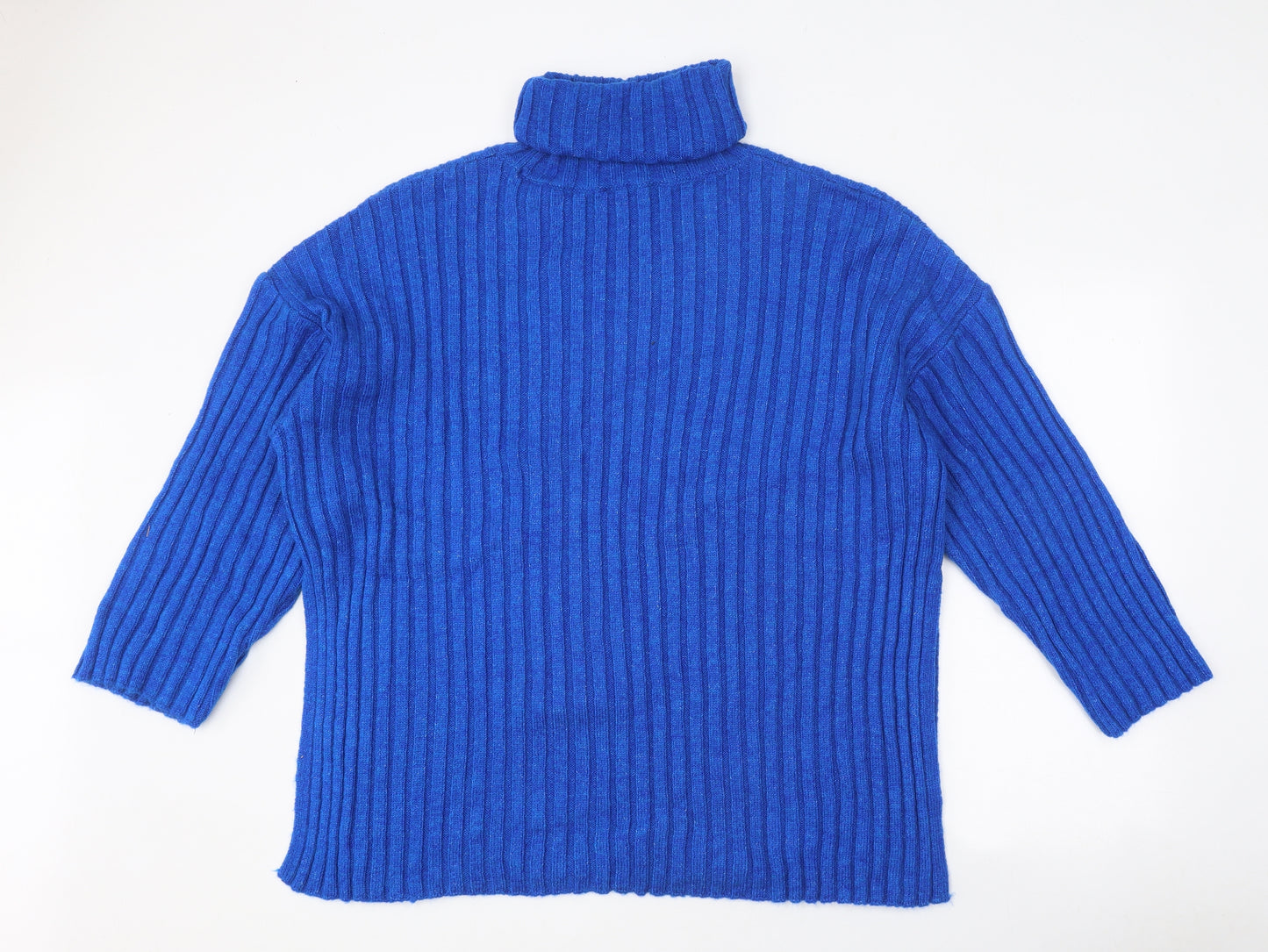 George Womens Blue Roll Neck Polyester Pullover Jumper Size L - Ribbed
