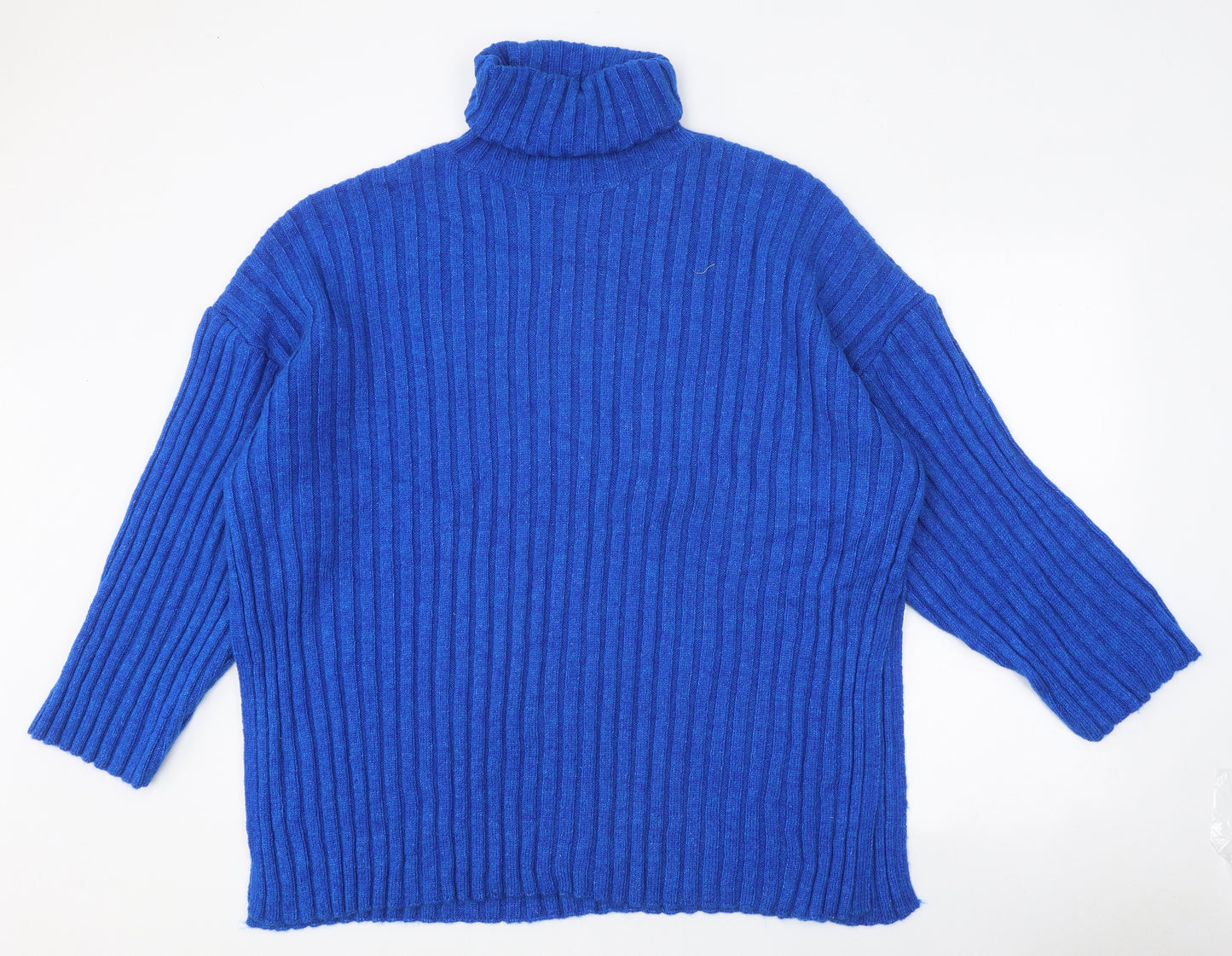George Womens Blue Roll Neck Polyester Pullover Jumper Size L - Ribbed