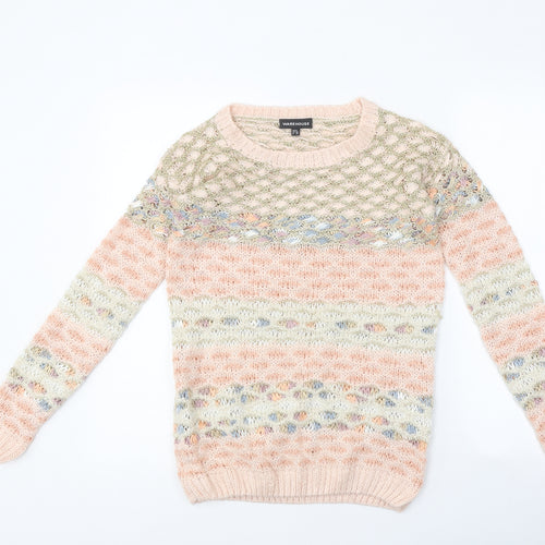 Warehouse Womens Multicoloured Round Neck Geometric Polyester Pullover Jumper Size 6