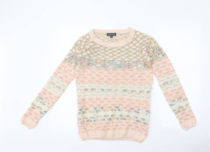 Warehouse Womens Multicoloured Round Neck Geometric Polyester Pullover Jumper Size 6