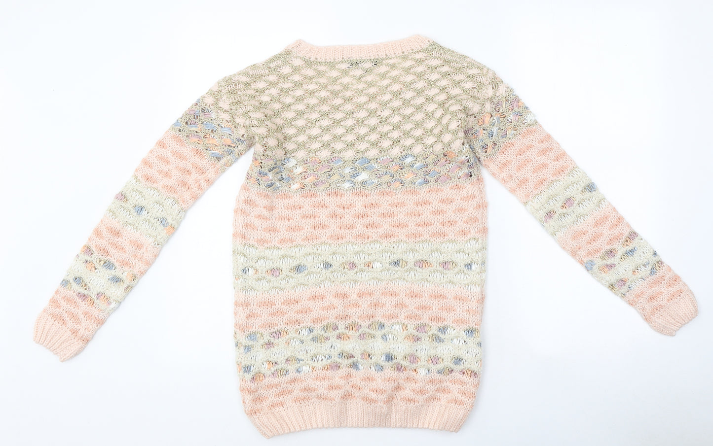 Warehouse Womens Multicoloured Round Neck Geometric Polyester Pullover Jumper Size 6