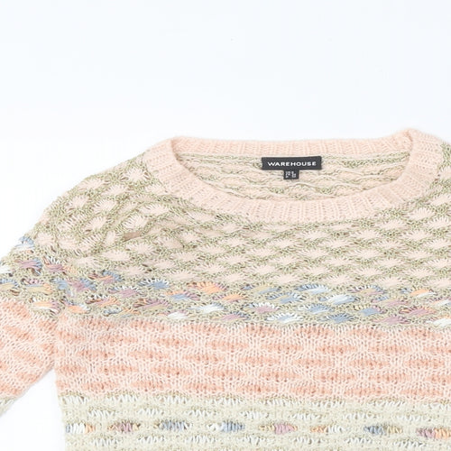 Warehouse Womens Multicoloured Round Neck Geometric Polyester Pullover Jumper Size 6