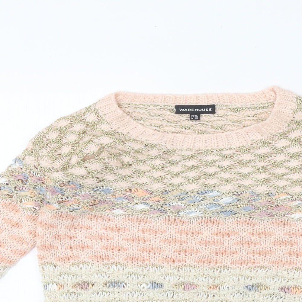 Warehouse Womens Multicoloured Round Neck Geometric Polyester Pullover Jumper Size 6