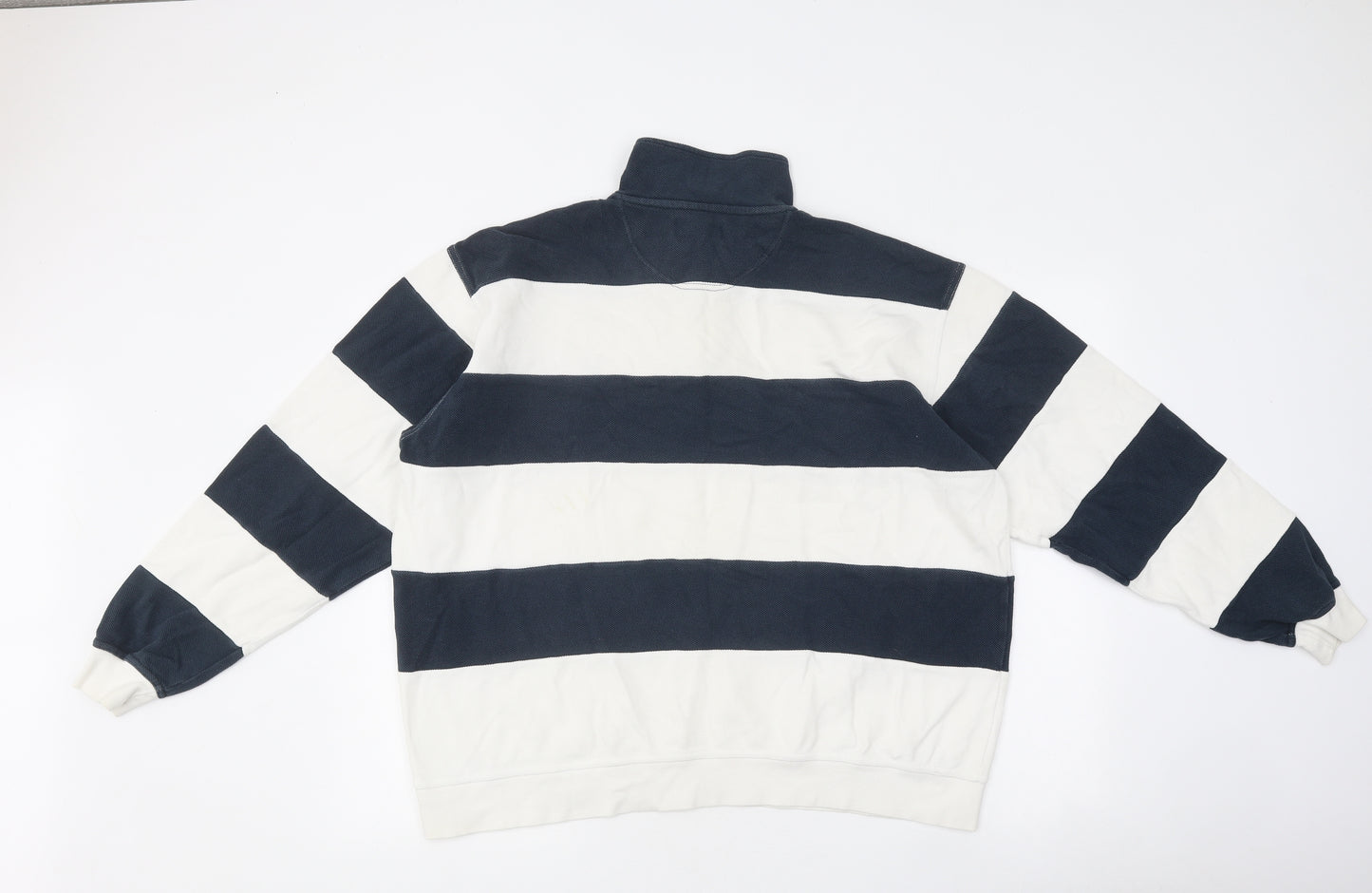 Fred Perry Mens Blue High Neck Striped Polyester Pullover Jumper Size XL